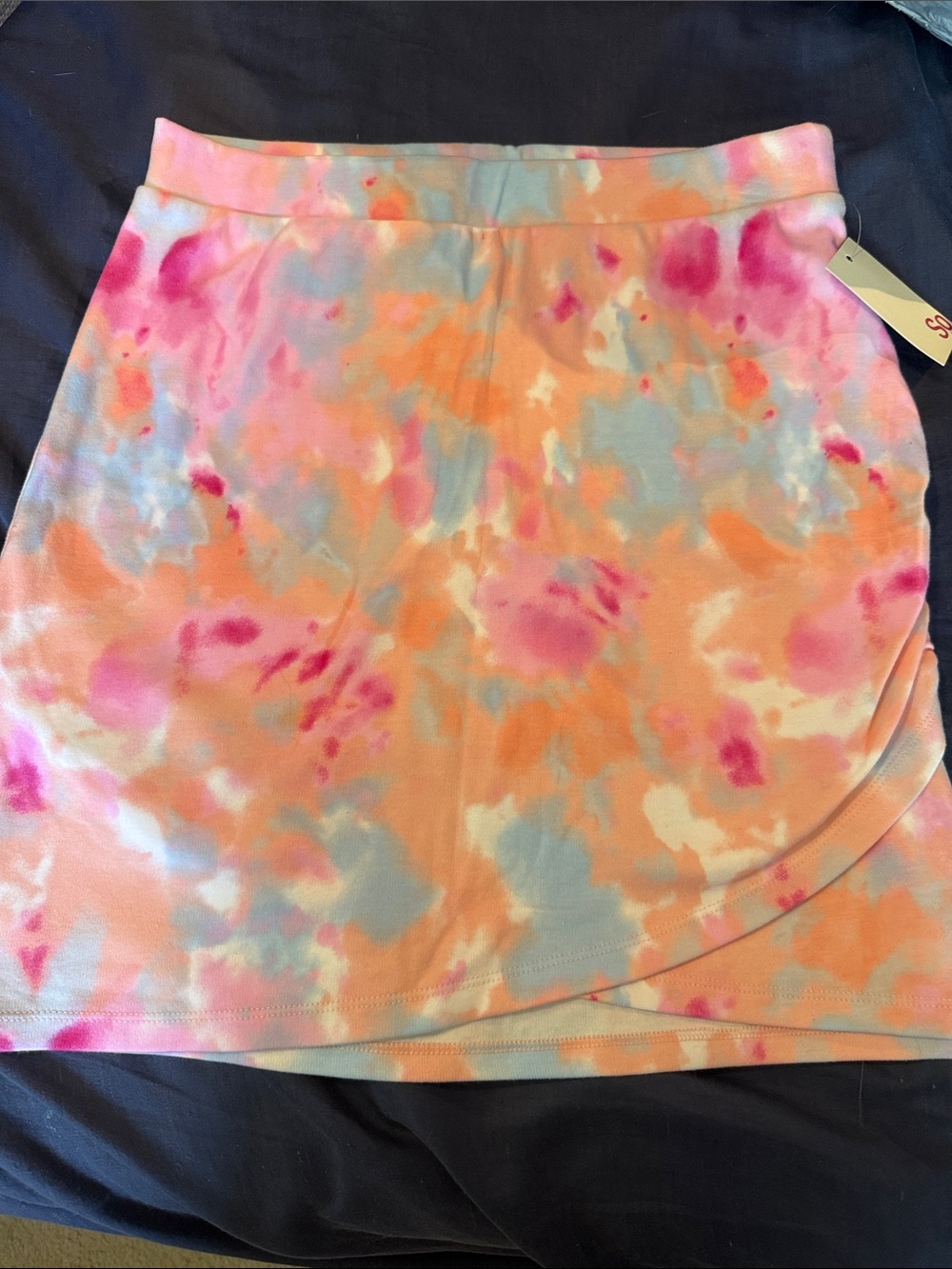 SO Tie-Dye Wrap-Style Mini Skirt - Pink, Peach & Light Blue